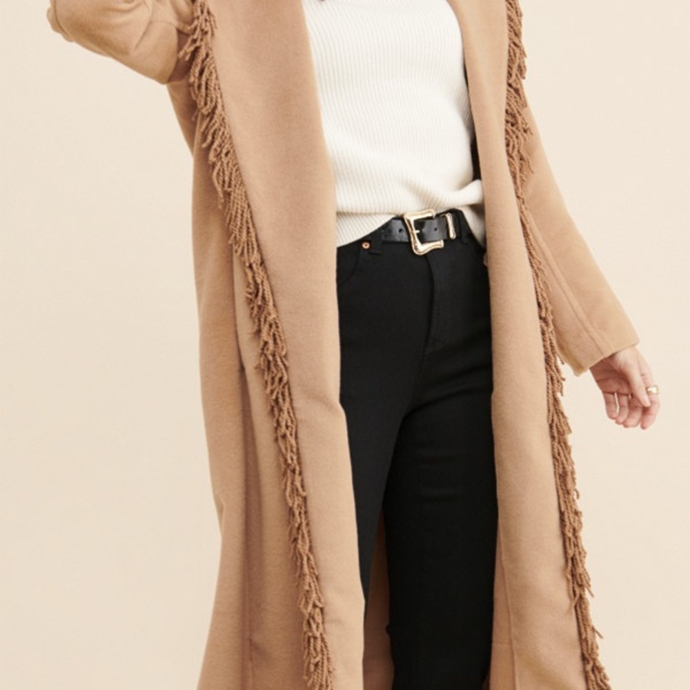 Line & Dot Camel Fringe Long Coat